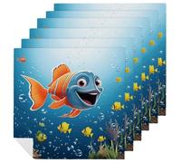 6 PCS Fish Under The Sea Cloth Napkins 18.7"x18.7"- Single-Sided Print, Soft & Reusable Napkins for Elegant Dining, Wedding, Party, Restaurant Decor
