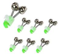 6 Pcs Fishing Rod Bells, Double Bell Bite Alarm with Clip, Green Galvanized Metal & ABS Plastic Alert Indicator for Night Fishing and Ice Fishing