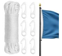 6 Pcs Flags Pole Clips with 15M x 6MM Nylon Flag Pole Rope Flag Halyard Kit for Flagpole, Garden, Camping, Swing, Clothesline