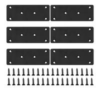 6 Pcs Flat Brackets for Wood, Flat Mending Plates, Flat Joining Plates for Wood, 128x48mm Perforated Plate, Black Metal Plate Straight Brace Support Brackets for Furniture Timber Repair Connector
