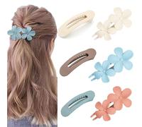6 PCS Flat Hair Claw Clips, Non-Slip Duckbill and Flower Hair Clips for Women, Strong Grip Lay Flat Hair Clips for Fine to Thick Hair, Daily Use and Party Styling, Plastic Resin Material