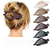 6 PCS Flat Hair Clips for Women - French Concord Large Flat Claw Clips for Thick Thin Hair, Comfortable Curved Lay Down Duckbill Side Hair Clips, Matte Non-slip Strong Hold Hair Accessories (Basic)