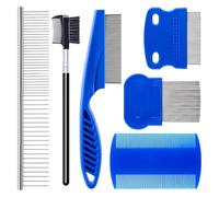 6 Pcs Flea Lice Comb for Cats Dogs, Stainless Steel Dog Cat Grooming Combs with Rounded Teeth Tear Stain Remover, Dematting Brush Professional Pet Grooming Kit for All Types of Pets (Blue)