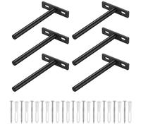 6 Pcs Floating Shelf Brackets Heavy Duty, Black Shelf Brackets for Shelves Bracket, Hidden Metal T Bracket Wall Mounted for Furniture Cabinet Hanging Support, 4.88x2.75