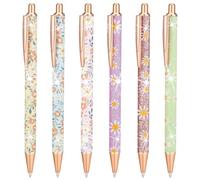 6 Pcs Floral Art Ballpoint Pens - 1.0mm Fashionable Retractable Floral Art Ballpoints, 2 Different Patterns Flower Fancy Gift for Student Teacher Colleague Girls Reader Anniversary Graduation Birthday