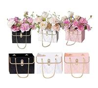 6 Pcs Flower Paper Box Bouquet Storage Bucket With Handle For Wedding Party Wrap Bag Birthday Graduation Party Decoration (6 Pcs) (White, Black, Pink)