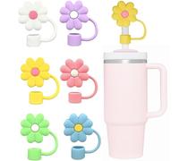 6 PCS Flower Straw Covers Toppers, Straw Covers Cap, Compatible with Stanley Cup, 10mm Dust-Proof Silicone Straws Toppers, Reusable Straws Cover Tips, 6 Colors