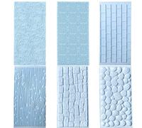 6 Pcs Fondant Impression Texture Mat Mold Set, Light Blue Fondant Embossed Tree Bark/Brick Wall/Flower/Cobblestone/Stone Wall Texture Rolling Pin Design Mold for Chocolate Cupcake Cake