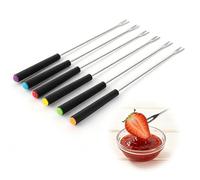 6 PCS Fondue Forks with Plastic Handles, Stainless Steel Fondue Sticks for Fondue Cheese Chocolate & BBQ, Color-Coded Skewers for Fondue Sets