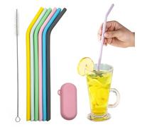 6 Pcs Food-Grade Silicone Reusable Straws with Cleaning Brushes and Storage Box, Bent Silicone Straws, Eco-Friendly Colourful Drinking Straws, Perfect for Juice, Milk Tea (0.8cm Diameter, 25cm Height)