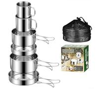 6 Pcs For Outdoor Cookware Set, Stainless Steel Folding Pots for Backpacking and Cooking in the Wilderness