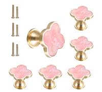 6 pcs Four-Leaf Clover Knobs Creative Zinc Alloy Handle Cabinet Drawer Pulls for Kitchen Furniture Cabinet Wardrobe Bathroom Single Hole Door Handle with Screws (Pink)