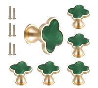 6 pcs Four-Leaf Clover Knobs Creative Zinc Alloy Handle Cabinet Drawer Pulls for Kitchen Furniture Cabinet Wardrobe Bathroom Single Hole Door Handle with Screws (Green)