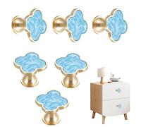 6 pcs Four-Leaf Clover Knobs Creative Zinc Alloy Handle Cabinet Drawer Pulls for Kitchen Furniture Cabinet Wardrobe Bathroom Single Hole Door Handle with Screws (Sky Blue)