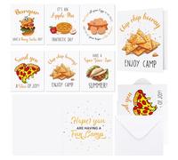 6 PCS Funny Camp Cards with Envelopes 6 Unique Food Themed Designs Eggs Chips Taco Pie Burger Pizza Summer Camp Greeting Cards for Office Family Holiday Encouragement Gifts