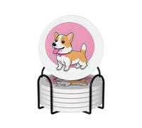6 Pcs Funny Corgi Butt Brown Ceramic Coasters With Holder Best Absorbent Drink Coasters Round Shape Ceramic Table Coasters Set Decorative Coffee Cup Beverage Coasters Wine Beer Bar Coasters