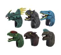 6 Pcs Funny Finger Puppet Animal Rings Interactive Toy Simulated Dinosaur Wildlife Open Rings Flexible Finger Parent Child Interaction