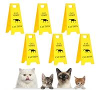 6 PCS Funny Mini Cat Vomit Caution Sign, 3D Double-sided Printed Cats Warning Barf Signs Decor, Novelty Table Desk Plaque, Perfect Gag Gifts for Cat Lovers and Humor Enthusiasts (5 Inch, Yellow)
