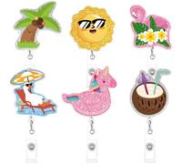 6 Pcs Funny Nurse Badge Reel, Cute Retractable ID Badge Holder (Summer)