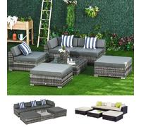 Outsunny 6 Pieces Rattan Funiture Set Conservatory Sofa Deluxe Wicker Garden, Brown