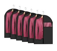 6 PCS Garment Covers, 60 x 100cm Dust-proof Clothes Covers, Moth Proof Coat Bag with Zip, Translucent Waterproof Anti-mite Breathable Suit Protector for Wardrobe Storage, Travel (All Black)