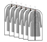 6 PCS Garment Covers, 60 x 140cm Dust-proof Clothes Covers, Moth Proof Coat Bag with Zip, Translucent Waterproof Anti-mite Breathable Suit Protector for Wardrobe Storage, Travel (Black)