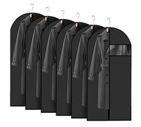 6 PCS Garment Covers, 60 x 140cm Dust-proof Clothes Covers, Moth Proof Coat Bag with Zip, Translucent Waterproof Anti-mite Breathable Suit Protector for Wardrobe Storage, Travel (All Black)