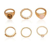 6 Pcs Gemstone Gold Rings for Women, French Simple Gold Ring Set, Stackable Chunky Rings, Mixed Sizes