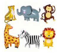 6 Pcs Giant Safari Balloons Jungle Animals Theme Decorations, Large Monkey Elephant Zebra Leopard Lion Giraffe Foil Balloons for Zoo Wildlife Theme Birthday Party Baby Shower Decor