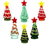 6 Pcs Glass Christmas Tree Gifts Set Mini Crystal Christmas Tree Figurine Miniature Glass Statue Xmas Party Favor Festival Gifts Holiday Dollhouse Xmas Decor for Tabletop Ornaments DIY Crafts
