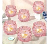 6 Pcs Glass Tea Light Candle Holders, Pink Votive Candle Holders Tealight Holders for Table Centerpiece Wedding Home Decoration (Pink-6pcs)