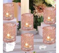 6 Pcs Glass Tea Light Candle Holders, Pink Votive Candle Holders Tealight Holders for Wedding Table Centerpiece, Parties Home Decoration (6, Pink)