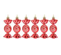 6 PCS Glitter Candy Cane Hanging Ornaments - 10CM Sweet Shaped Baubles Plastic Christmas Peppermint Candy Ornaments, Red