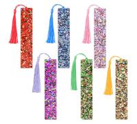6 Pcs Glitter Resin Bookmarks with Colorful Silk Tassels, Transparent Acrylic Bookmark, Elegant Bookmark for Women Girls Book Lovers Reading Presents Gifts