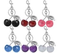 6 Pcs Glitter Silver Cherry Bag Charm Set Bling Cute Cherry Purse Keychain for Women Handbag Black Red Pink Cherries Charms for Backpack Handbags Key Chain Accessories Llavero De Cereza