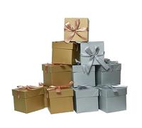 6 Pcs Gold & 6 Pcs Silver Gift Boxes with Lids for Birthdays, Easter, Mother's Day, Father's Day, Women's Day,Graduation and All Occasions, (12-Count, Finish Size 4'' x 4''x 4'')