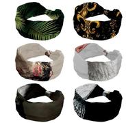 6 Pcs Gold Black Fleur De Lis Pattern Headbands for Women Twist Knotted Women Head Bands Stretchy Hair Bands Non Slip for Girls