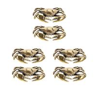 6 Pcs Gold Brass Crab Figurine with Vintage Patina for Collectors | Retro Mini Ornament, Aged Finish, Bookshelf or Entryway Table Accent, Tea Tray Display Piece