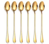 6 Pcs Gold Iced Spoon, 19.5 cmStainless Steel Long Handle Mixing Spoon, Espresso Spoons, Latte Spoons,Long Handle Teaspoons, for Coffee Tea Dessert Sundae
