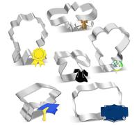 6 Pcs Graduation Cookie Cutters Extra Large Bachelor's Gown Graduation Cap Diploma Medallion Shapes Stainless Steel Giant Holiday Biscuit Cutter Mold for Celebration Kitchen Baking