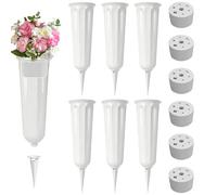 6 PCS Grave Vases with Spike, Grave Flower Pots Detachable, Memorial Vases for Graves, Plastic Grave Flower Holders with Base, Grave Ornaments for Fresh or Artificial Flowers (White)