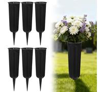6 Pcs Grave Vases with Spike, Spiked Memorial Grave Flower Vases, Cemetery Vases, Plastic Spike Grave Ornament for Graveside Lawn Yard Garden Decoration (Black)