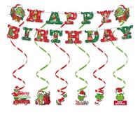 6 Pcs Grinch Christmas Decorations,Bunting Garland and Hanging Decoration for Kids Christmas Happy Christmas Banner,Hanging Swirls Theme Christmas Party Decor for Kids Christmas Party