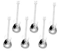 6 Pcs Guitar Coffee Teaspoons Sets, Stainless Steel Musical Spoons, Unique Gifts for Coffee Lovers, Guitar Coffee Spoons for Stirring, Dessert and Ice Cream, Fun Kitchen Accessory-Sliver