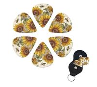 6 Pcs Guitar Picks Bees Sunflowers Daisy Rose Flowers Guitar Pick Set Double-sided Personalized Bass Pick Plectrums with Organizer Storage Box Ukulele Picks Ukulele Accessories for Men Women