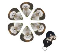 6 Pcs Guitar Picks Bichon Frise Dog Guitar Pick Set Double-sided Personalized Bass Pick Plectrums with Organizer Storage Box Ukulele Picks Ukulele Accessories for Men Women