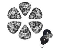 6 Pcs Guitar Picks Black and white skulls Guitar Pick Set Double-sided Personalized Bass Pick Plectrums with Organizer Storage Box Ukulele Picks Ukulele Accessories for Men Women