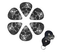 6 Pcs Guitar Picks Black Skull Rose Guitar Pick Set Double-sided Personalized Bass Pick Plectrums with Organizer Storage Box Ukulele Picks Ukulele Accessories for Men Women