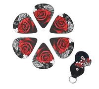 6 Pcs Guitar Picks Black White and Red Roses Guitar Pick Set Double-sided Personalized Bass Pick Plectrums with Organizer Storage Box Ukulele Picks Ukulele Accessories for Men Women