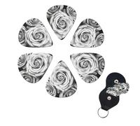 6 Pcs Guitar Picks Black White Rose Guitar Pick Set Double-sided Personalized Bass Pick Plectrums with Organizer Storage Box Ukulele Picks Ukulele Accessories for Men Women